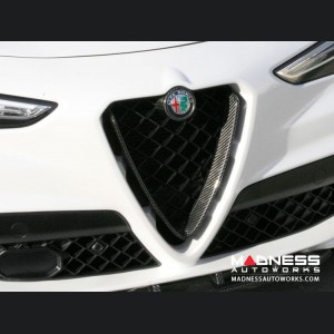 Alfa Romeo Stelvio Front V Shield Grill Frame + Emblem Frame Kit - Carbon Fiber - QV Model